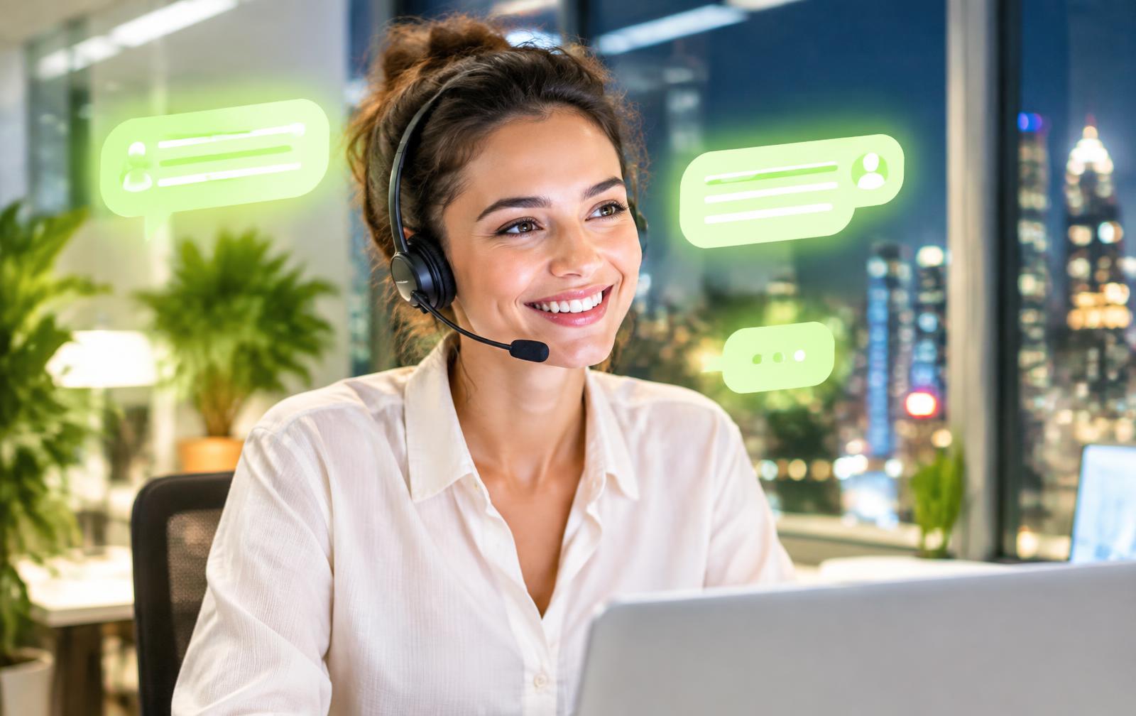 Supportmedewerker met headset helpt via de chat